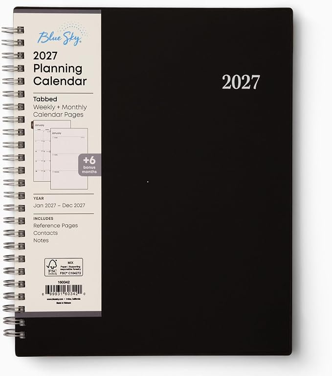 Blue Sky 2027 Weekly and Monthly Planner Calendar, Includes January 2027 - December 2027, 7" x 9", Flexible Cover, Wirebound, Laminated Tabs, Enterprise