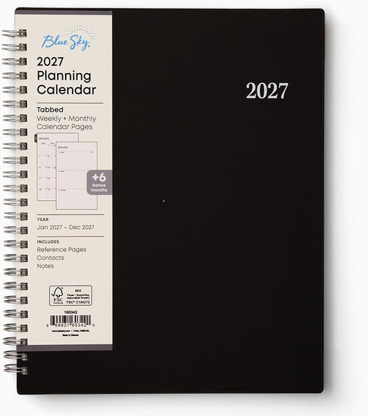 Blue Sky 2027 Weekly and Monthly Planner Calendar, Includes January 2027 - December 2027, 7" x 9", Flexible Cover, Wirebound, Laminated Tabs, Enterprise