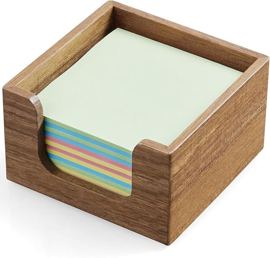 Bivvclaz Acacia Wood Sticky Note Holder, 3 x 3 Inch Post It Note Dispenser for Office Desk Accessories, Self Stick Note Pad Holder, Memo Pad Holder Dispenser Organizer for School Office Desk Supplies