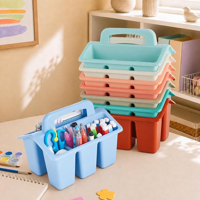 gisgfim 8 Pack Classroom Caddy Storage Basket with Handle 4 Compartment Storage Caddy Plastic Arts Crafts Caddies Protable Classroom Craft Caddies for Kids Schools Art Craft Supplies(Boho)
