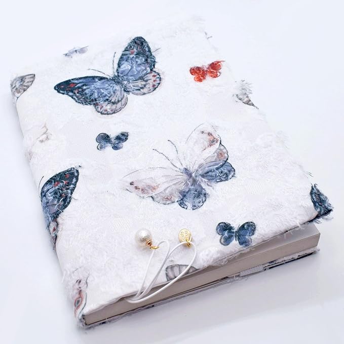 BLBMH 10x7 Book Cover | Handmade Non-Stretch Fabric Bible Cover with Bookmark | Washable Large Hardcover Paperback Protector | Privacy Reading Gift for Women - Butterfly A