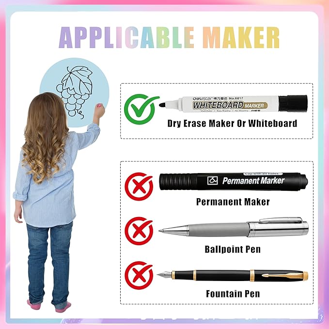 24 PCS Colorful Dry Erase Dots for Classroom Table 11in Dry Erase Circles Marker Stickers 8 Colors Removable Spots Sticker Wall Decals for School Classroom Teachers Students Whiteboard Desk Wall Decor