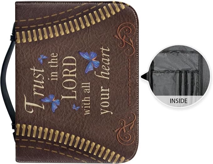 Vintage Sunflower Butterfly Bible Case with Bookmark Waterproof Bible Cover Case for Women Lightweight Bible Bag with Handle Pockets Church Book Bag Brown