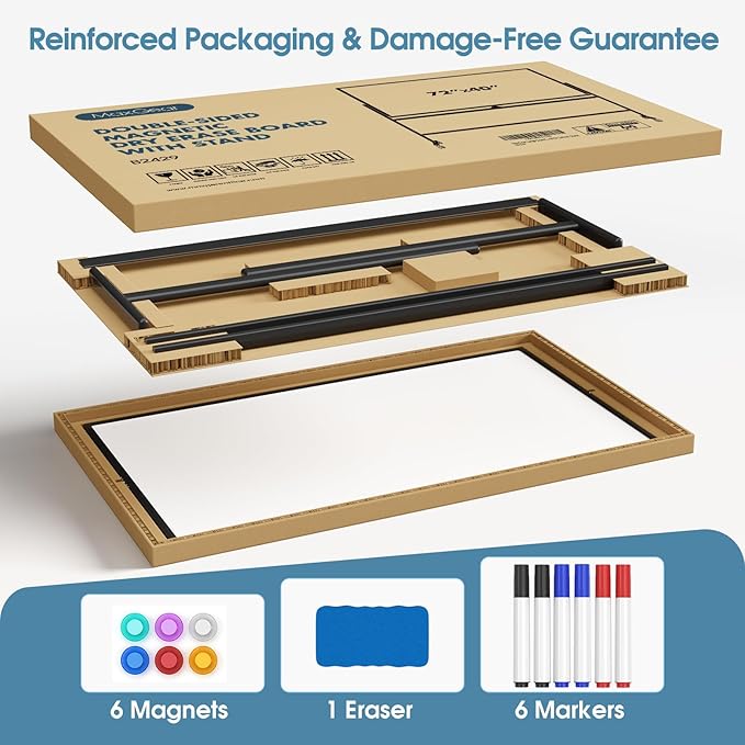 MaxGear Large Rolling Whiteboard, 72x40 Mobile White Board on Wheels, Double-Sided Magnetic Dry Erase Board with Stand, Adjustable Height Whiteboard for Home, School & Office, Black
