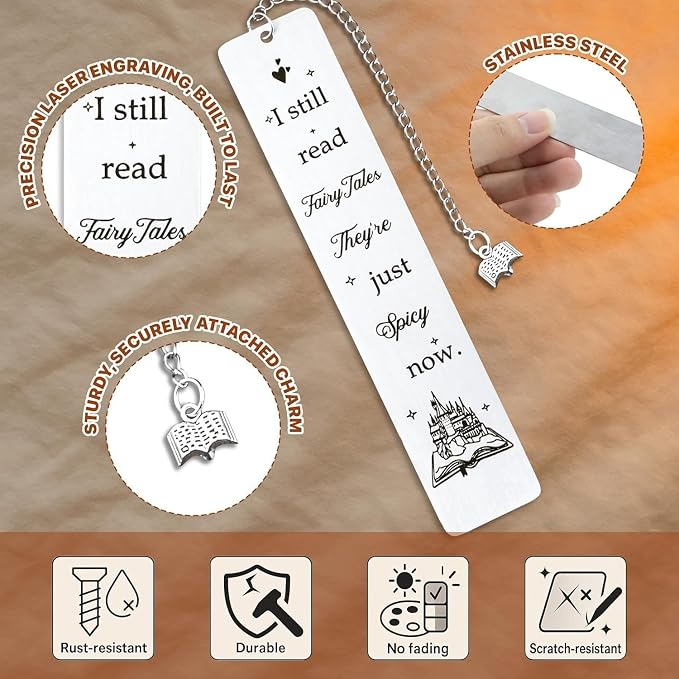 Funny Gifts for Women, Spicy Book Lover Bookmark for Her, Romantasy Reader Gifts for Friend, I Still Read Fairytales Book Marker for Book Club, Birthday Christmas Gifts
