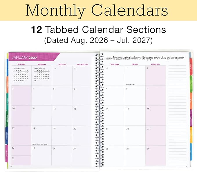 LITE TEACHER PLANNER - Aug 2026-Jul 2027, 8.5" x 11" Daily Weekly Monthly Organizers - Includes 7 Periods, Dated Calendar, Page Tabs, Bookmark, and Planning Stickers (Tree Seasons)