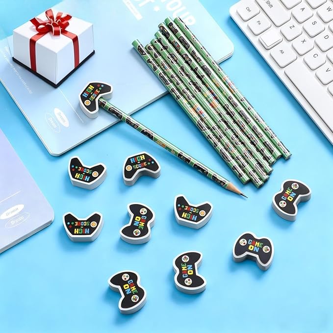 32 Pcs Video Game Pencil with Eraser Party Favors Gifts Gamer Controllers Pen Goodie Bag Fillers Theme Stationery Set for School Classrooms Exchange Reward Prizes Home Office School Supplies