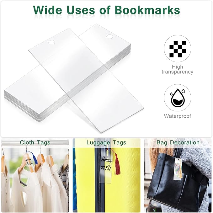 Outus 40 Pieces Acrylic Bookmark Blanks Set Craft Clear Acrylic Blank Bookmarks with Colorful Bookmark Tassel for Christmas Gift Stocking Stuffers DIY Projects and Present Tag