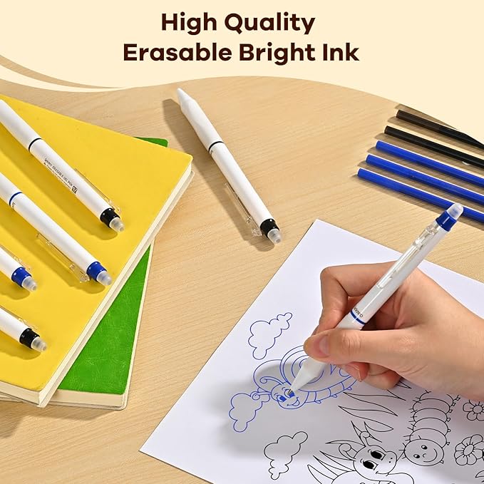 Erasable Gel Pens, 0.7mm Medium Point, 6 Count, Black and Blue Ink, Erasable Pens Clicker + 6 Counts Refills, Make Mistakes Disappear for Writing Planner Drawing and Crossword Puzzles