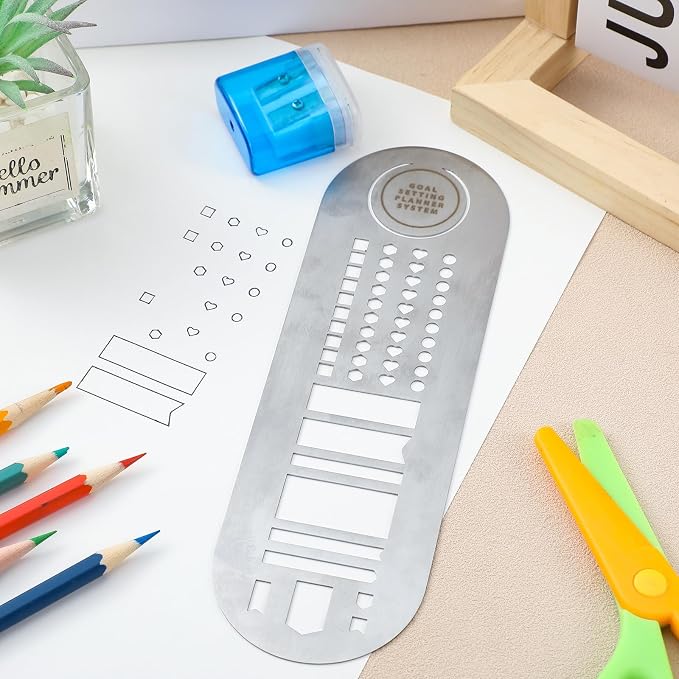 Skyygemm Stainless Steel Planner Stencils Bookmark 8 x 2.5 Inch Metal Stencil for Journaling Stainless Steel Stencils Kit Planing for Diary Template DIY Painting