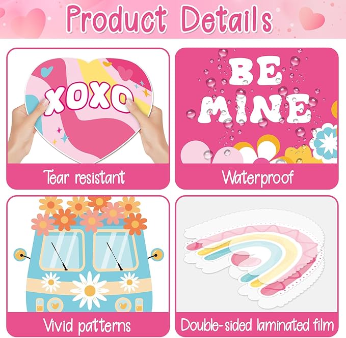 Valentine's Day Bulletin Board Decoration Set Happy Valentine's Day You are Loved Classroom Decorations Love Heart Rainbow Flowers Paper Cutouts for School Home Office Chalkboard Wall Door Decor