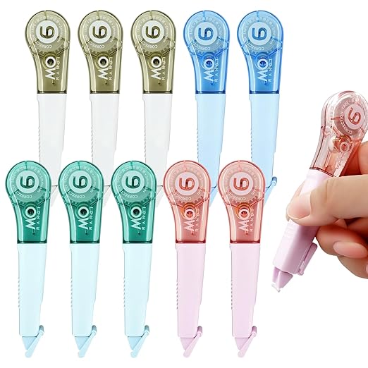 10 Pcs Correction Tape for Instant Error Fixing, Easy-to-Use Pen-Style Applicator, 1/5 Inch x 236 Inches, Aesthetic Office & School Supplies