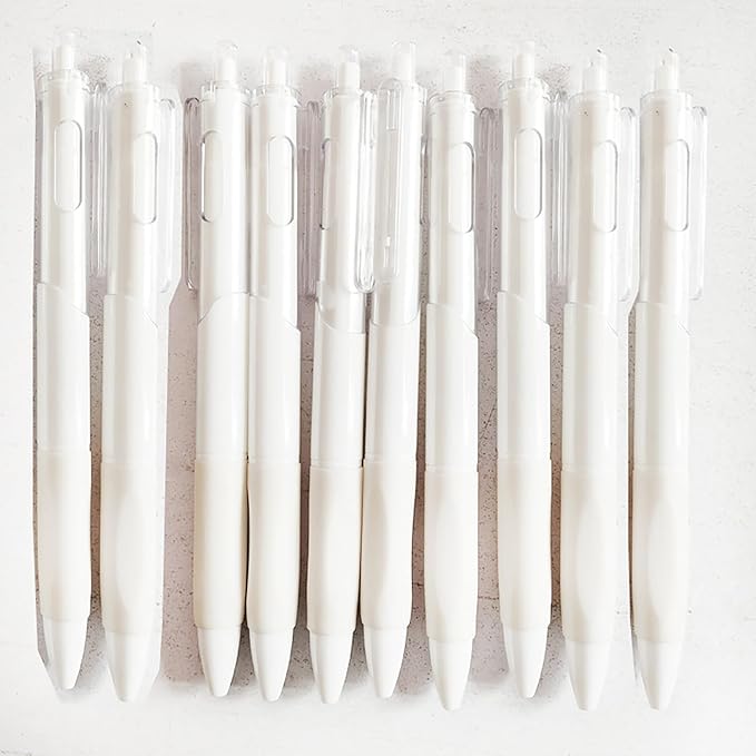 Gel pen, 0.5mm ink pen, click pen, quick-drying ink pen, 10 pieces (White shell and black refill)