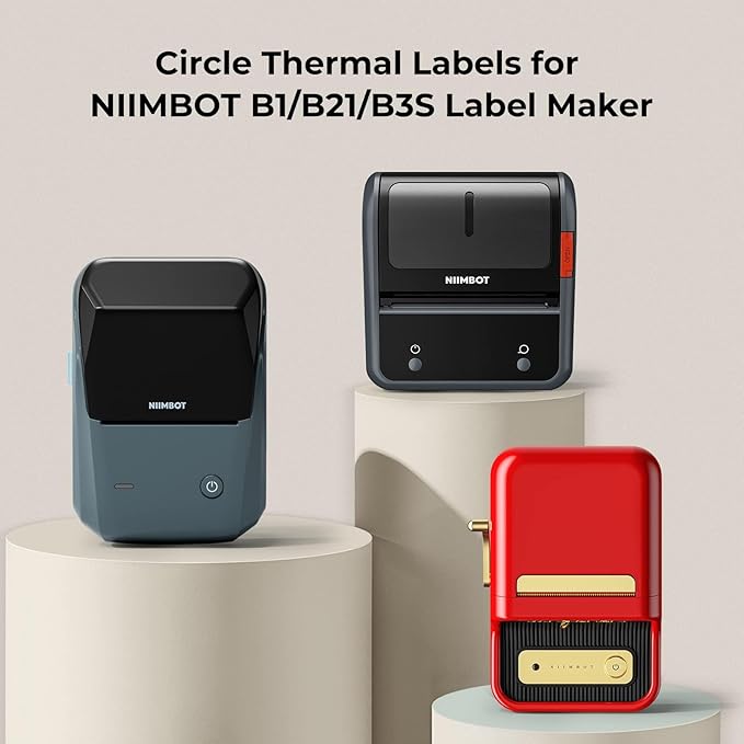 NIIMBOT Thermal Stickers, 200 Round Labels for B21/B1/B3S Label Printer, 1.34'' x 1.34''(34x34mm), Waterproof, Oil-Proof Label Tape