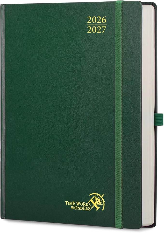 POPRUN 2026-2027 Daily Planner One Page Per Day Even Weekends (A4 Large Size - 8.5" x 12") - Academic Calendar Book(July 2026 - June 2027), 2026 Day Appointment Book, Hardcover - Dark Green
