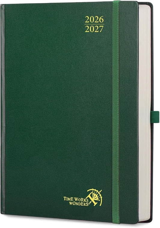POPRUN 2026-2027 Daily Planner One Page Per Day Even Weekends (A4 Large Size - 8.5" x 12") - Academic Calendar Book(July 2026 - June 2027), 2026 Day Appointment Book, Hardcover - Dark Green