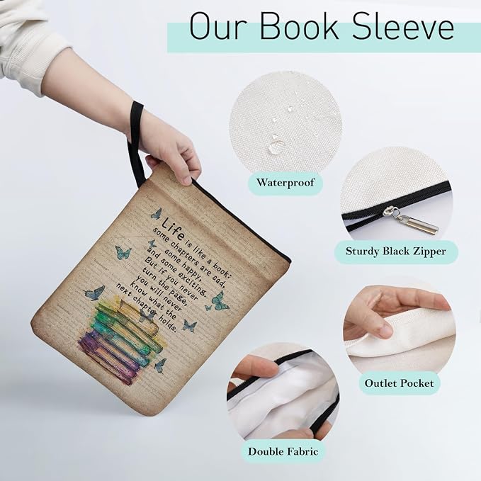 Inspirational Book Quote Book Sleeve for Book Lovers, Book Cover for Librarian Lovers Bookish Group Club Gifts for Women, Butterfly Themed Decor for Teacher Daughter Graduation Birthday School Gifts