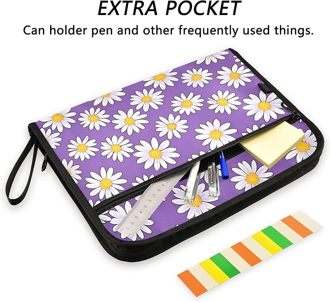 Expanding File Folder Daisies Purple Daisy Flower Accordion File Organizer 13 Pockets Document Organizer with Zipper Labels A4 Letter Office Storage