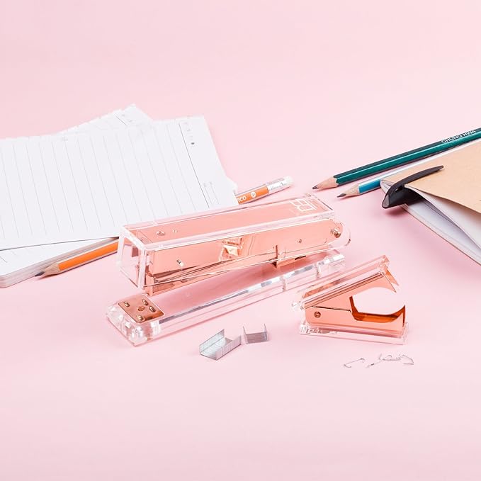DS DRAYMOND STORY Rose Gold Desk Set Stapler Bundle 1 Stapler 1 Staple Remover with Gift Box - Housewarming Gifts New Apartment