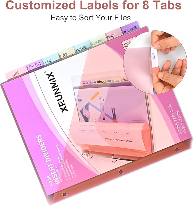 Bulk 12 Packs 8-Tab Binder Dividers with 2 Pockets, 96 Counts Binder Dividers Index for 3 Ring Binders, 8 Pastel Colors, US Letter Size (12)
