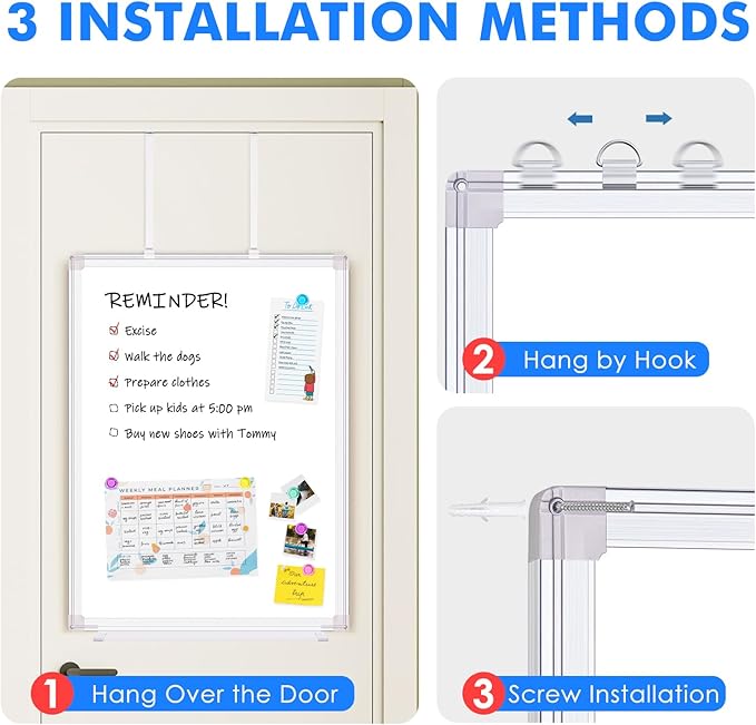 Magnetic Dry Erase Board for Doors, 36x24 Inch Whiteboard with Adjustable Long Arm Hook Mount - Easy to Install, Portable Hanging White Board for Home, Dorm Room, Office Cubicle & Small Spaces