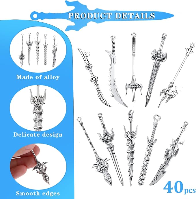 Qianyu 40 Pcs Antique Swords Knife Bookmark Sword Charms Pendants Mini Ancient Knife Accessory Gift Craft Supplies Samurai Ancient Knife for Book Lovers DIY Necklace Bracelet Crafting Findings Making