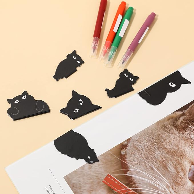 Sliverdew Magnetic Bookmarks, 6 Pcs Assorted Black Cat Page Marker Set for Cats Lover Gifts, Cute Kawaii Book Mark Page Clips for Women Teachers Students Book Lovers
