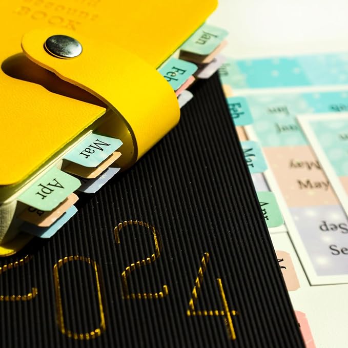 Mini Monthly Tabs for Planners - Stay Organized with Sticky Pastel Month Dividers & Labels, 24 Pre-printed Tabs and 12 Black Tabs for Planner, Notebooks and Journals - (Mini Size 0.98" x 0.7")
