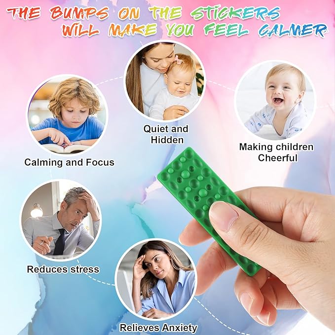 Ireer 6 Pcs Textured Sensory Stickers Silicone Calm Stickers Thick Sensory Strips Different Textures Mental Health Desk Fidget Decals for Anxiety Relief, Autism, ADHD Desk Gift