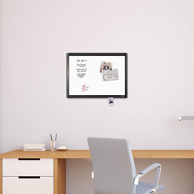 U Brands PINIT Magnetic Dry Erase White Board, Black Aluminum Frame with Pin Strips Across The Top and Bottom (24" W x 18" H)