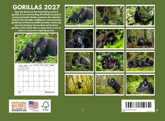 Gorilla Calendar 2027 Monthly Wall Calender 12 Month