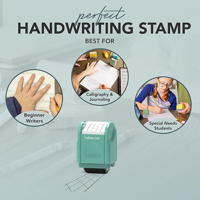 LEGILINER 3/4" Dotted Thirds Slanted Handwriting Line (Green) Teacher Stamp – Tri-Line Pattern for Calligraphy and Cursive Writing. Classroom & Home Use. Refillable Ink Writing Practice Roller Stamp.