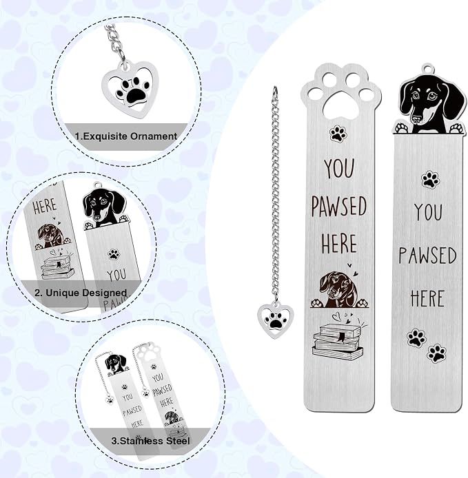 Dachshund Bookmark Funny Dog Gift - Shejdgart 2PCS Dachshund Gifts for Dachshund Lovers Unique Dog Mom Gifts for Dog Lovers Gifts for Women Dog Owners Birthday Galentines Valentines Gifts