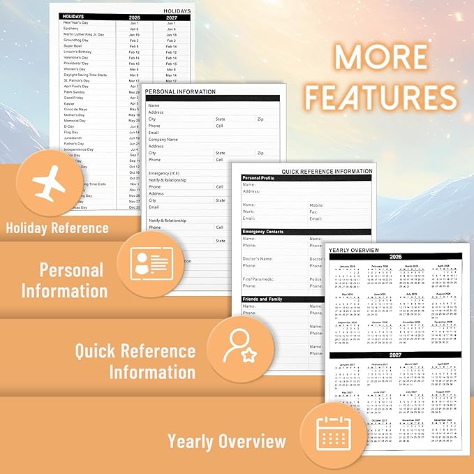 2026 Monthly Planner - Weekly Planner 2026 form Jan 2026 - Dec 2026, Daily Planner 2026, Academic Planner 2026 with Monthly Tabs, Inner Pocket, Note Pages