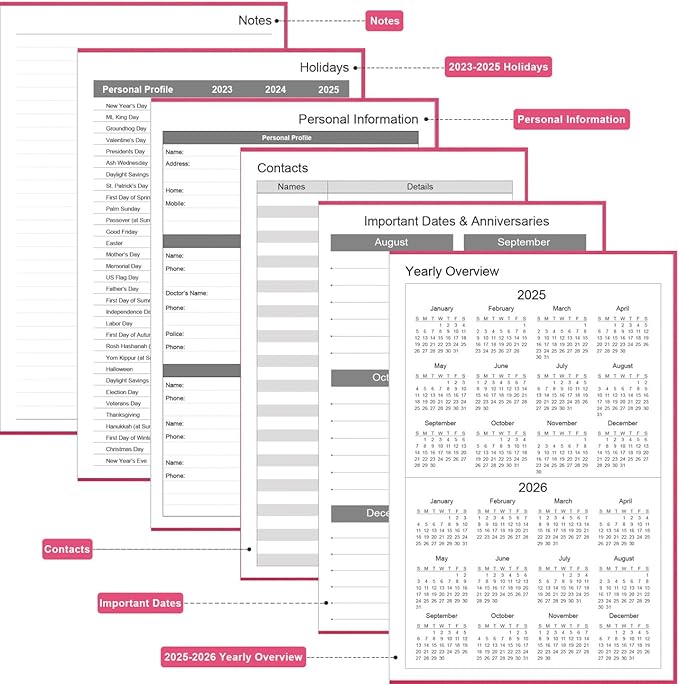 Daily & Monthly Planner for 2026 or Anytime - ADHD Planner Two Pages Per Day, Daily Planner Undated to Increase Focus, Eliminate Overwhelm, Achieve Your Biggest Goals, 5.8'' × 8.3'', Pink