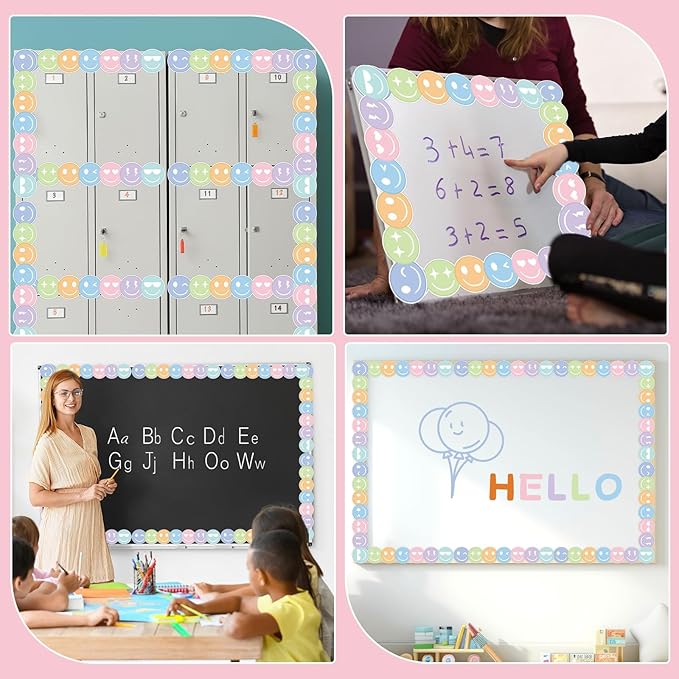 30 Pcs Preppy Happy Face Magnetic Bulletin Board Borders 35 Ft Pastel Happy Face Magnetic Border Strip Colorful Smile Faces Bulletin Board Decorations for Classroom Office & Activity Room Accessories