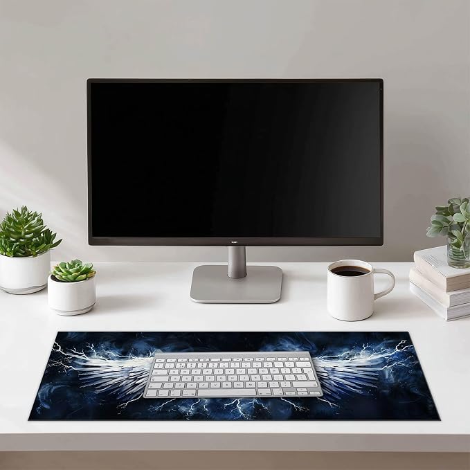 HOMETITUTE White Wing Thunder XL Mousepad 31.5 x 11.8 Inch Large Gaming Desk Mat Extended Computer Pad Keyboard Mat Waterproof Non Slip Surface Mouse Pads for Desktop Office Accessories