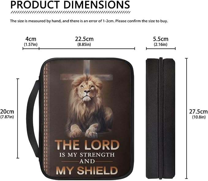 Lion Cross Print Bible Cover for Women Men Teens,Portable Book Carrying Cases Church Bag with Handle