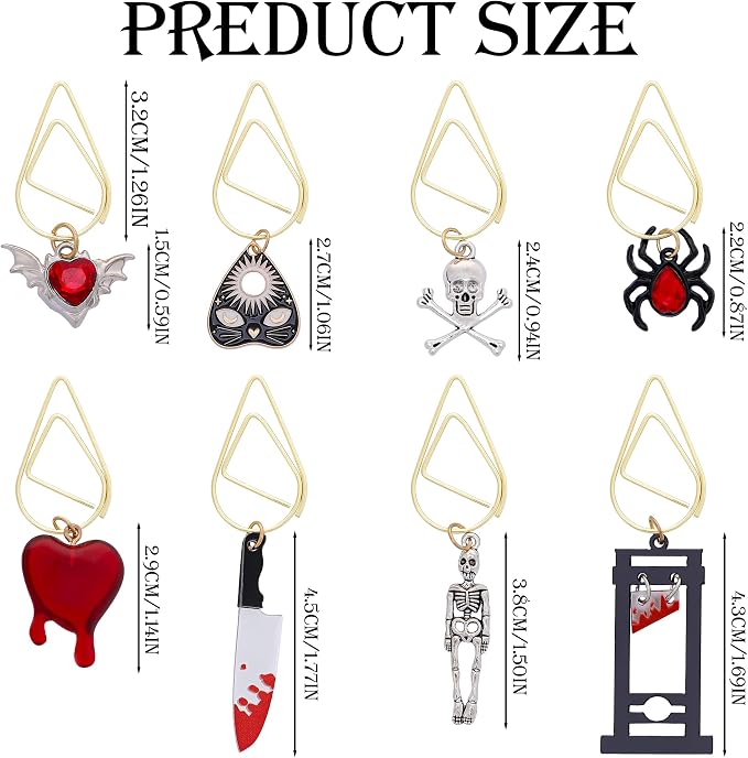 Dark Romance Metal Bookmark - 8 PCs Personalized Cool Unique Paperclip Book Marks Fantasy Horror Skeleton Page Markers Gifts for Reading Lover Women Men Bookish Birthday School Accessories