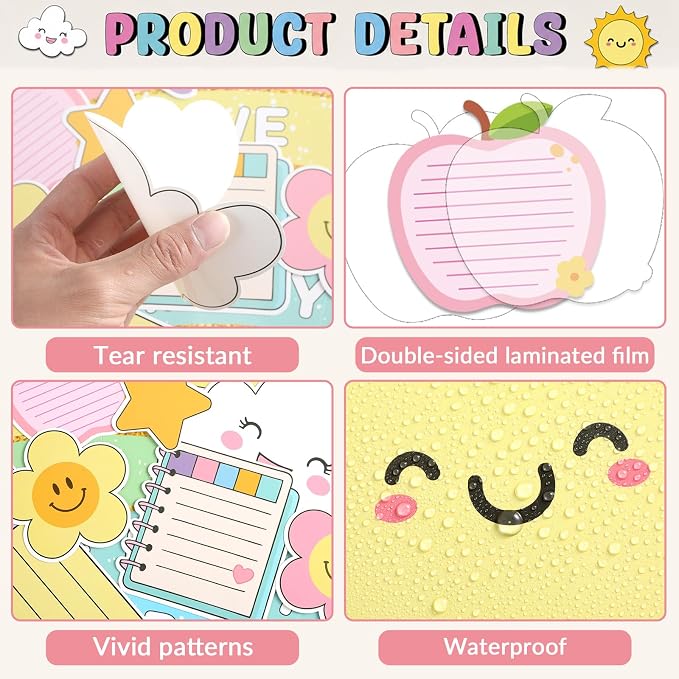 Rainbow Bulletin Board Set Back to School Classroom Decoration Colorful Pencil Bulletin Board Composition Notebook Inspirational Positive Affirmation Paper Cutouts for Classroom Chalkboard Wall Decor