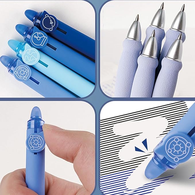 MOZXIRZ 4 Pcs Erasable Gel Ink Pens Retractable Pens Cute Space Pen 0.5mm Black Ink Writing Pen Office School Pens Women Girls Boys (Black Ink-Space)