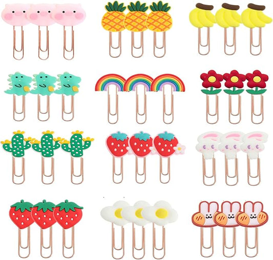ELANE 36 pcs Silicone Paper Clips Bookmarks Dispenser Bookmark Memo Clip for School Teacher Office Supply Student Stationery. (Colorful)