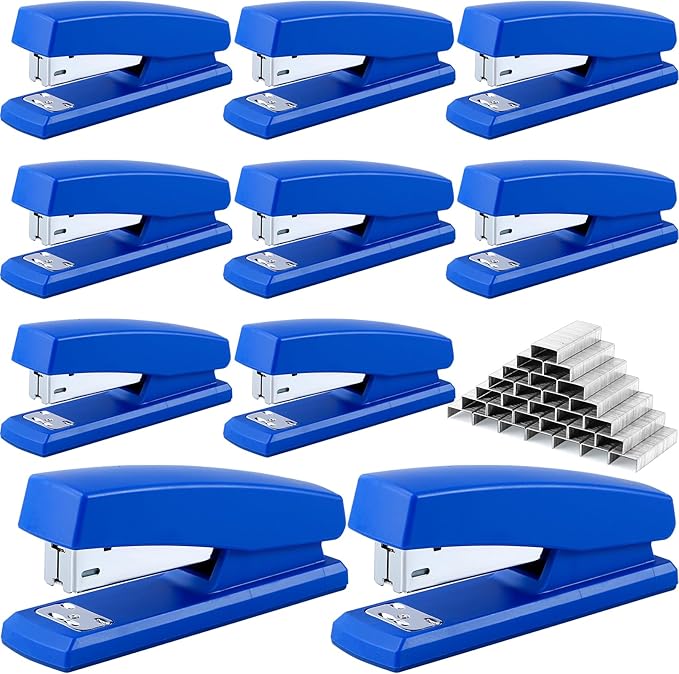 10 Pcs Staplers, Heavy Duty Office Stapler with 6000 Staples, 20 Sheet Capacity Standard Staple Bulk, Metal Desktop Staplers for Desk Home Office(Blue)