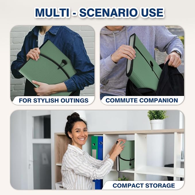 H4D 13-Pocket Accordion File Organizer with Mesh Pocket, Expanding File Folder with Tabs, Expandable Document Organizer for Home Office School, Letter Size, Sage