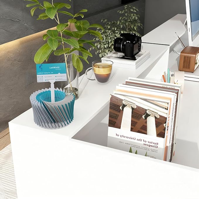 Rotating Business Card Holder, 20-36 Cards Capacity, Desktop Business Card Display Stand with Label Slot, 11.2cm Base & 13.6cm Pole, White Office Organizer for Home, Office, Reception