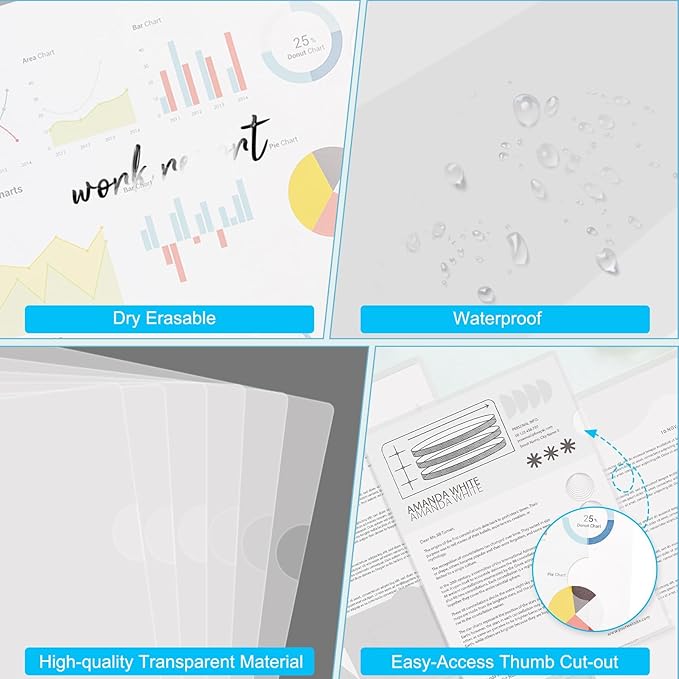 ViVin 12-Pack Sturdy Clear Folders for Documents, L-Type Plastic Clear File Folder, Letter/A4 Size, for School Home & Office (Clear White)