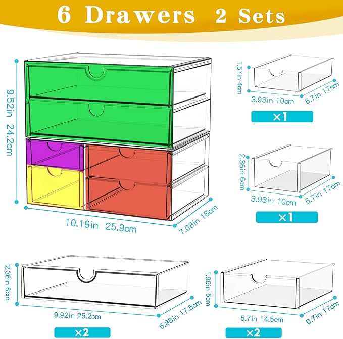 ARSTPEOE Acrylic Organizer with 6 Drawers, Bathroom Counter Organizer, Makeup Desk Organizers, Office Supplies, Storage Drawers for Cosmetic, Pencil, Coffee