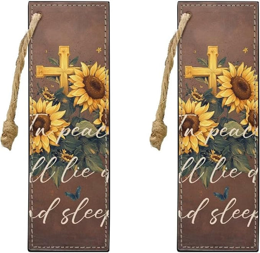 Autumn Cross Sunflower Bookmarks for Book Lovers Bookmark Turtle 2 PCS Leather Bookmarks for Women, Men, Book Lovers, Page Markers for Students Teachers Reading