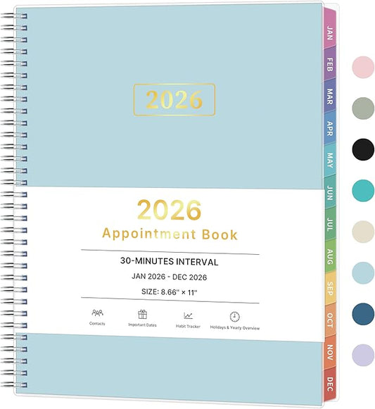 2026 Appointment Book, 30 Minutes-Hourly, Weekly ＆ Monthly Calendar Planner 2026, Jan 2026 - Dec 2026, 8.5'' x 11'', 2026 Daily Planner with Tabs ＆Pocket, Flexible Cover, Great for Office, Home, School