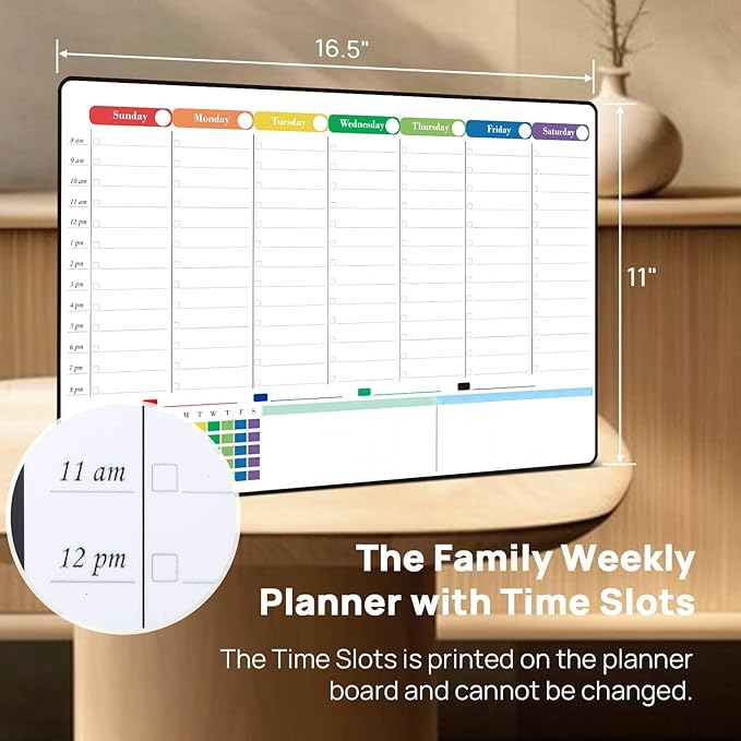 POPRUN Magnetic Calendar for Refrigerator 16.5"x11", Fridge Calendar Whiteboard with Hourly Time Slots Perfect as Schedule Planner, Planning Boards for Home, Family, Office, School